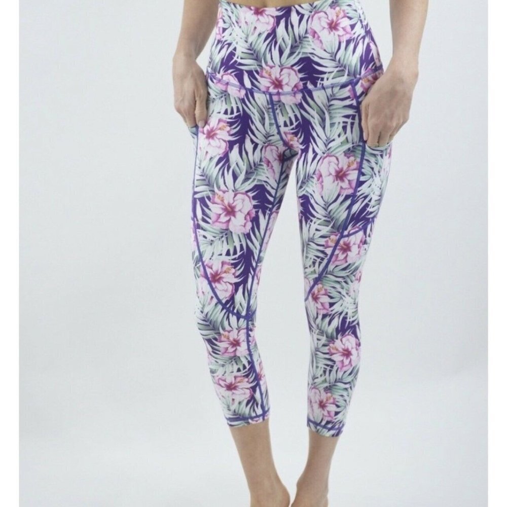 Zyia Active Women's Size S Light n Tight Hi-Rise Crop Leggings Paradise Floral